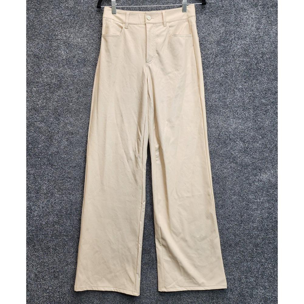 NWT PAIGE Sasha Womens Wide‎ Leg Faux Leather High Rise Pants Ecru Size 26